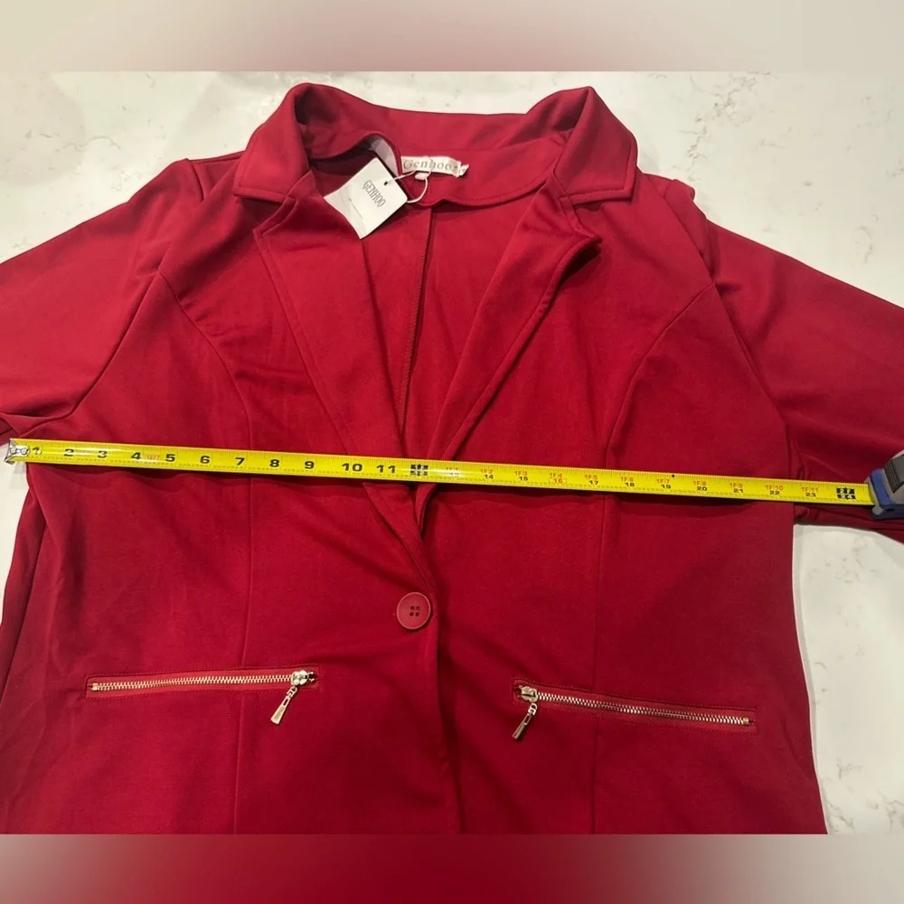 Genhoo Women's Red Long Sleeve Blazer Open Front Cardigan Jacket Work - Picture 7 of 10